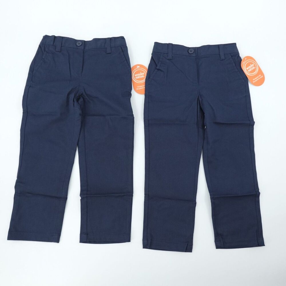 Wonder Nation Pants Boys 2T Navy Blue Flat Front School Uniform Set of 2